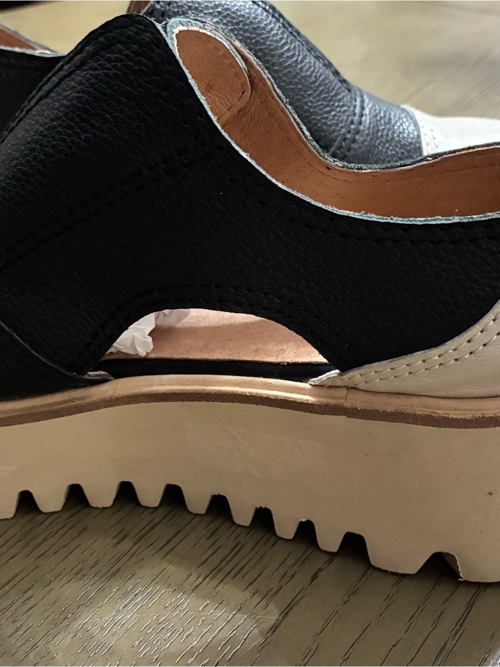 Black brand Two-Tone Cutout Platform Mules